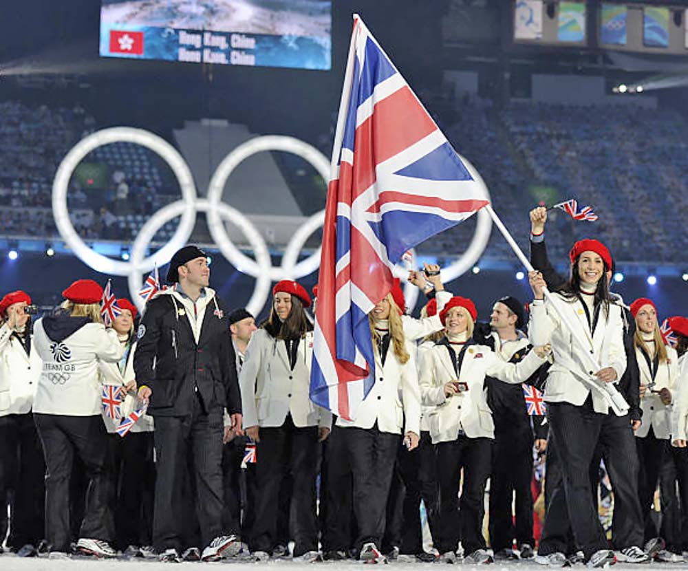 Shelley Rudman Team GB flag carrier at the 2010 Winter Olympics